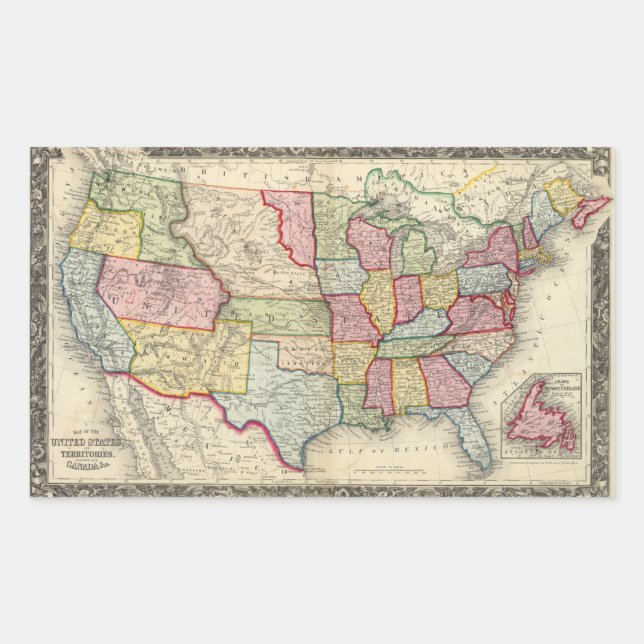 Map Of The United States, And Territories Sticker (Front)
