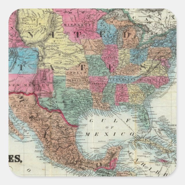 Map Of The United States, Canada, Mexico Square Sticker (Front)