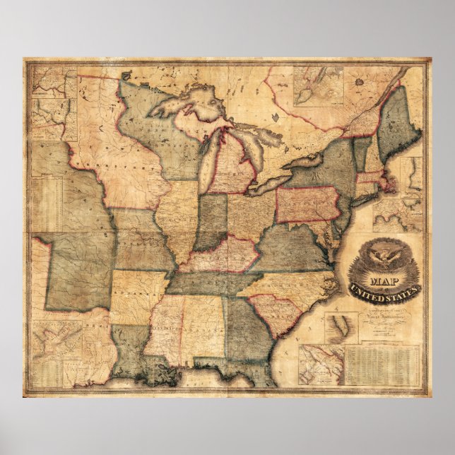 Map of the United States, East Coast (1842) Poster (Front)