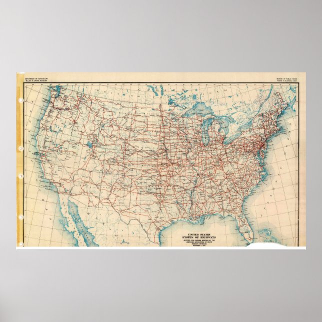 Map of the United States Highway System in 1926 Poster (Front)