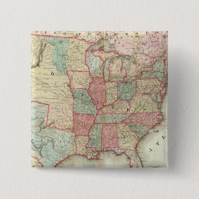 Map Of The United States Of America 2 Inch Square Button (Front)
