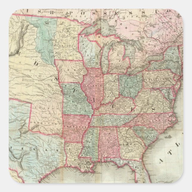 Map Of The United States Of America Square Sticker (Front)