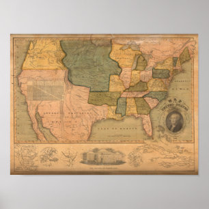 Map of The United States with George Washington Poster