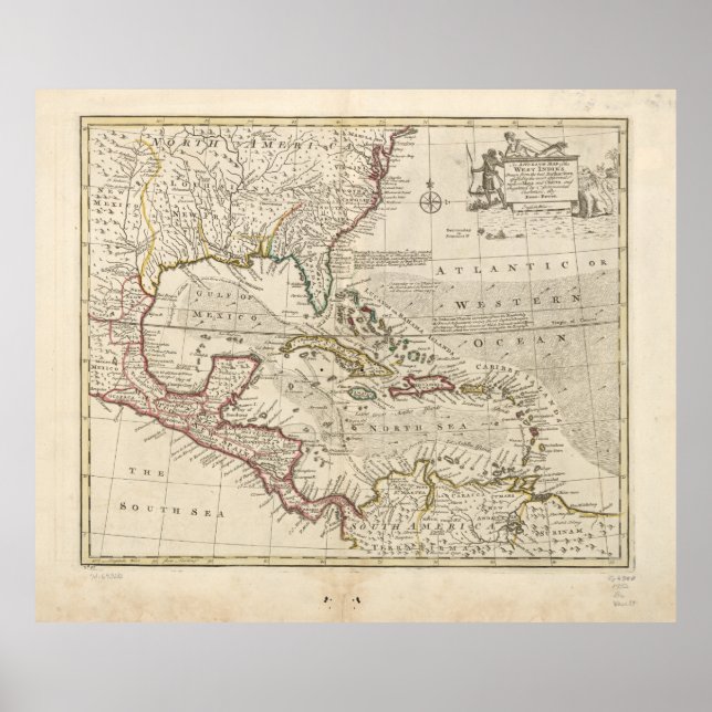 Map of the West Indies by Emanuel Bowen (1752) Poster (Front)