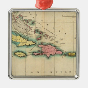 Map Of The West Indies Metal Ornament