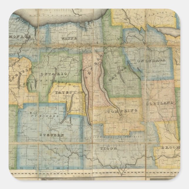 Map of the Western Part of the State Of New York Square Sticker (Front)