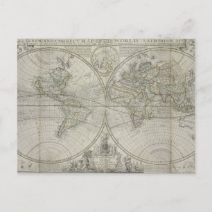 Map of the world   1736 postcard