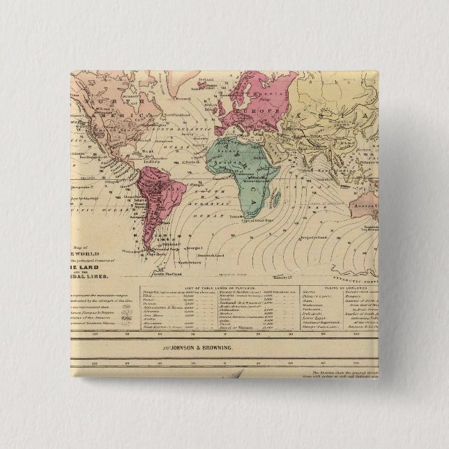 Map of The World 2 Inch Square Button (Front)