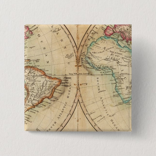 Map of the World 3 2 Inch Square Button (Front)