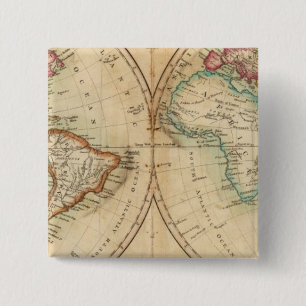 Map of the World 3 2 Inch Square Button
