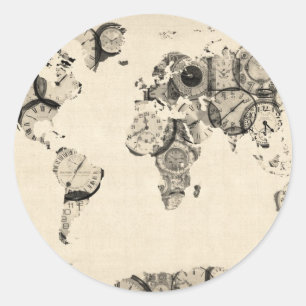 Map of the World Map from Old Clocks Classic Round Sticker
