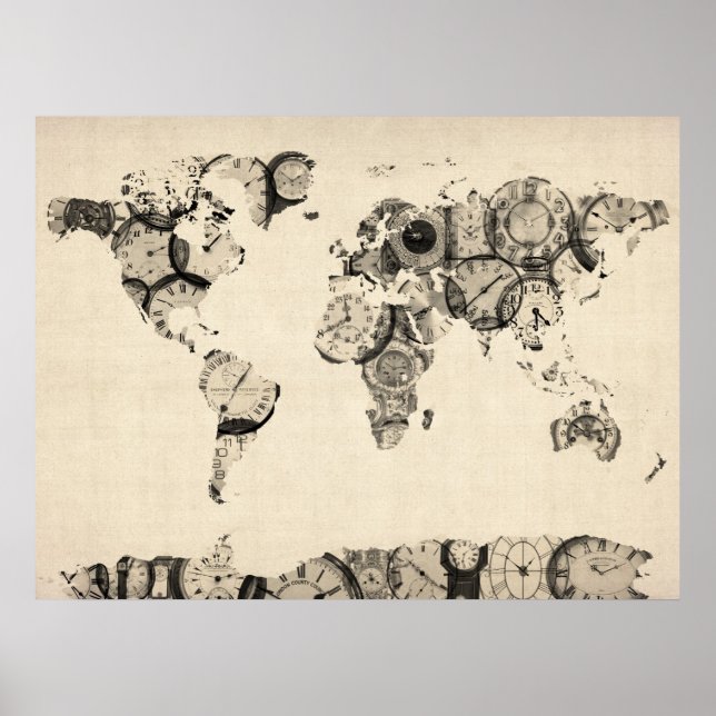 Map of the World Map from Old Clocks Poster (Front)