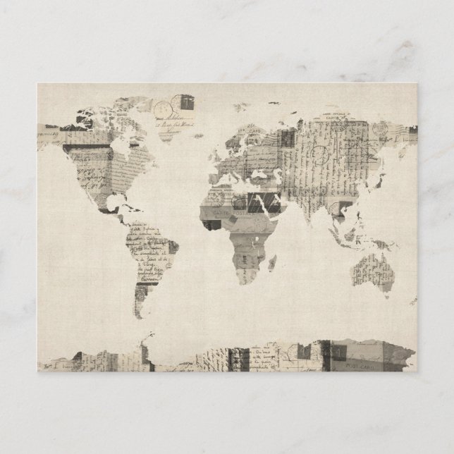Map of the World Map from Old Postcards (Front)