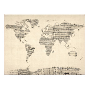 Map of the World Map from Old Sheet Music Photo Print