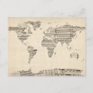 Map of the World Map from Old Sheet Music Postcard