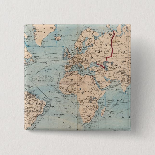 Map of the world on Mercator's projection 2 Inch Square Button (Front)