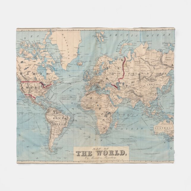 Map of the world on Mercator's projection Fleece Blanket (Front (Horizontal))