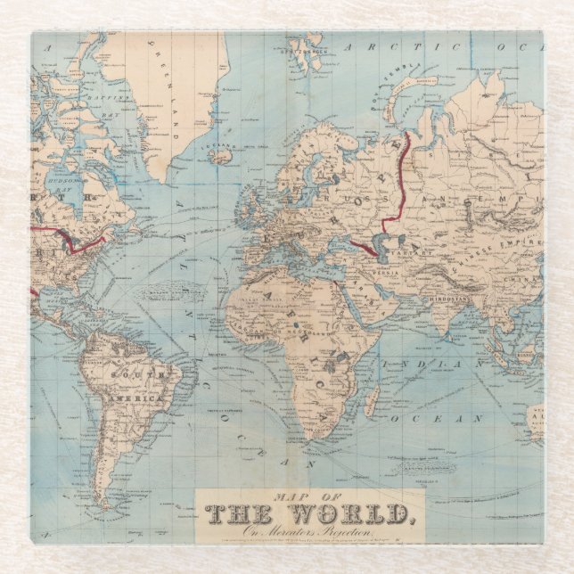 Map of the world on Mercator's projection Glass Coaster (Front)