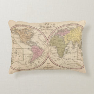 Map Of The World on the Globular Projection 2 Decorative Pillow