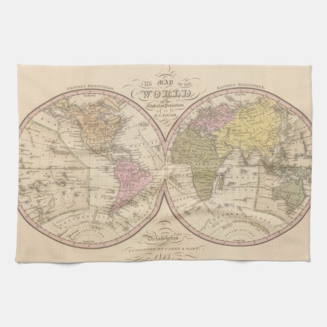 Map Of The World on the Globular Projection 2 Kitchen Towel (Horizontal)