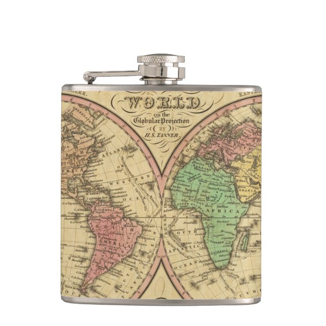 Map Of The World on the Globular Projection Hip Flask (Front)