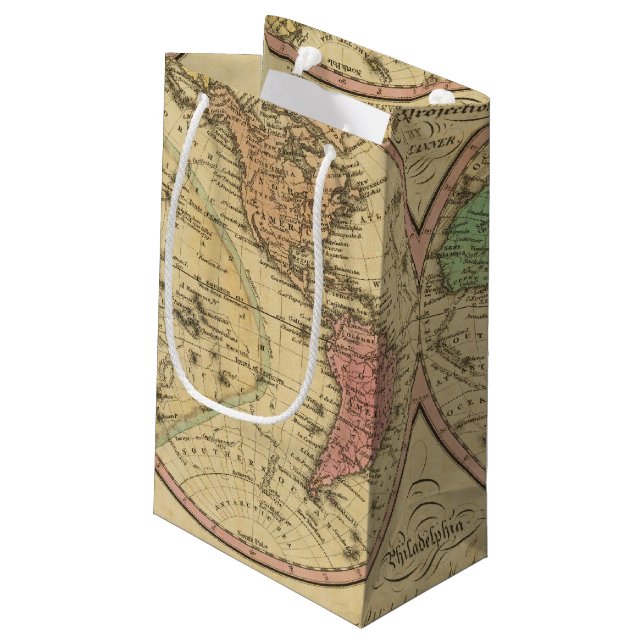 Map Of The World on the Globular Projection Small Gift Bag (Back Angled)
