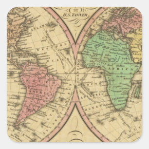 Map Of The World on the Globular Projection Square Sticker