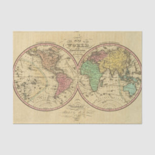 Map Of The World on the Globular Projection Tissue Paper