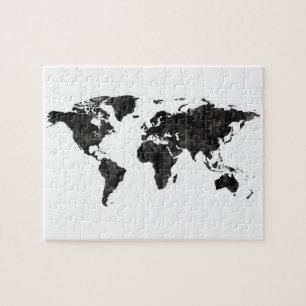 Map of the World Watercolor Black Jigsaw Puzzle