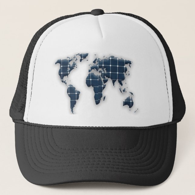 Map of the world with photovoltaic solar panels. trucker hat (Front)