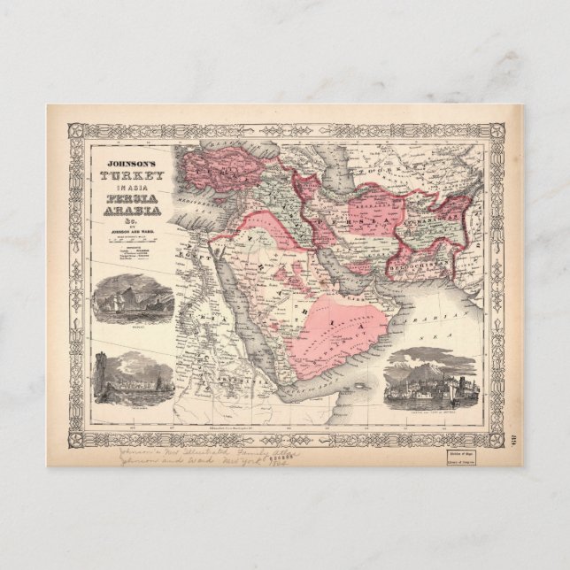 Map of Turkey (1864) Postcard (Front)