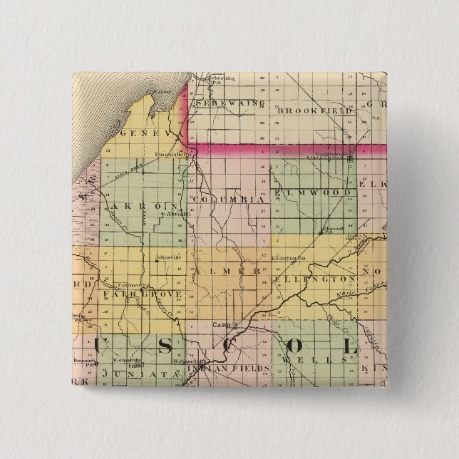 Map of Tuscola County, Michigan 2 Inch Square Button (Front)