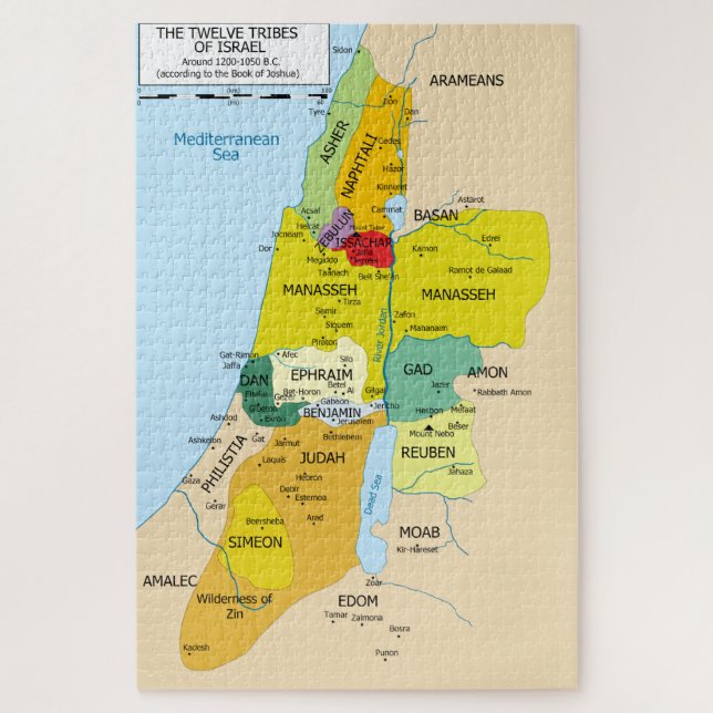 Map of Twelve Tribes of Israel from 1200 to 1050 Jigsaw Puzzle (Vertical)