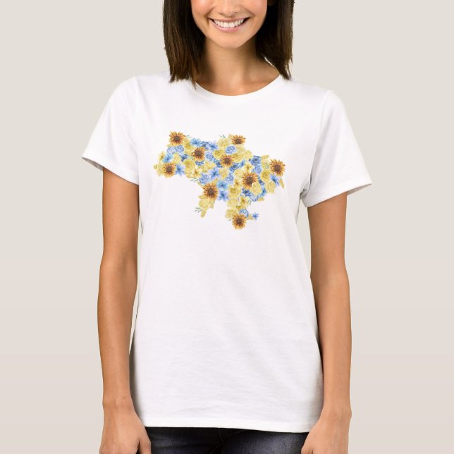 Map of Ukraine with colourful sunflowers. Ukraine T-Shirt (Front)