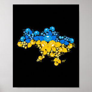 Map Of Ukraine With Flowers Ukrainian Power  Poster