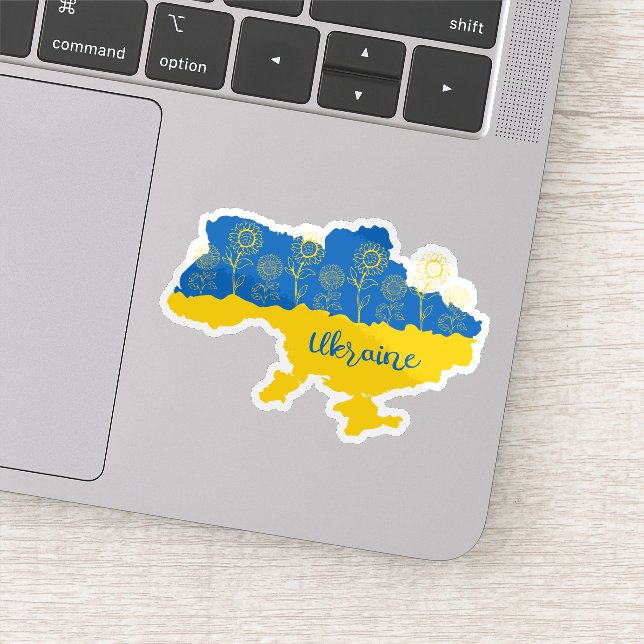 Map of Ukraine with sunflower and Ukrainian flag (Detail)