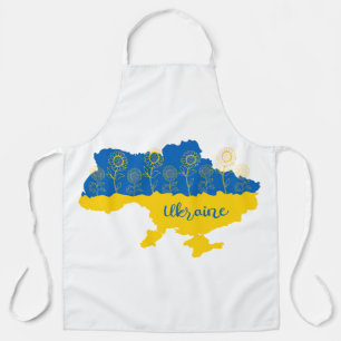 Map of Ukraine with sunflower and Ukrainian flag Apron