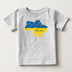 Map of Ukraine with sunflower and Ukrainian flag Baby T-Shirt