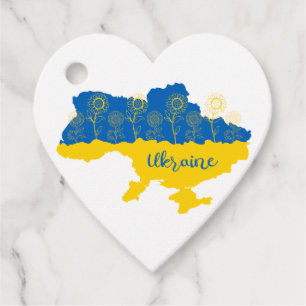 Map of Ukraine with sunflower and Ukrainian flag Favour Tags