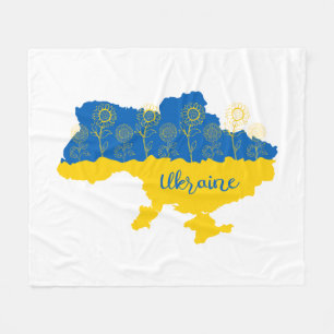 Map of Ukraine with sunflower and Ukrainian flag Fleece Blanket