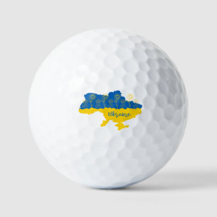 Map of Ukraine with sunflower and Ukrainian flag Golf Balls