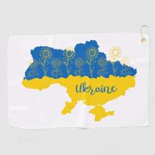 Map of Ukraine with sunflower and Ukrainian flag Golf Towel