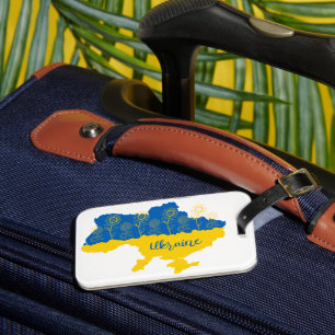 Map of Ukraine with sunflower and Ukrainian flag Luggage Tag
