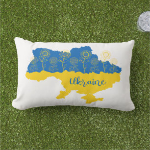 Map of Ukraine with sunflower and Ukrainian flag Lumbar Pillow