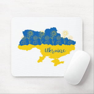 Map of Ukraine with sunflower and Ukrainian flag Mouse Pad
