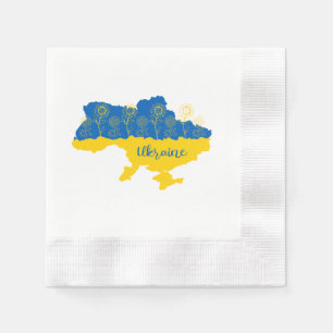 Map of Ukraine with sunflower and Ukrainian flag Napkin
