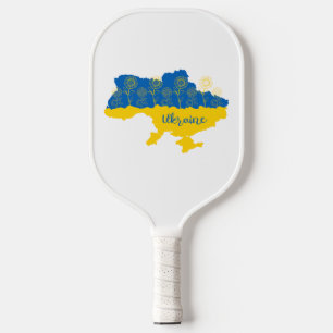 Map of Ukraine with sunflower and Ukrainian flag Pickleball Paddle