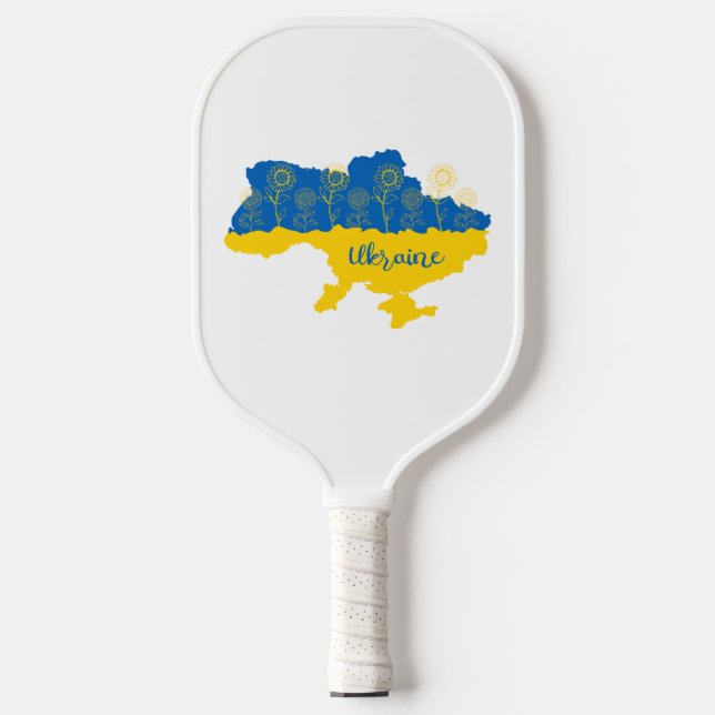 Map of Ukraine with sunflower and Ukrainian flag Pickleball Paddle (Front)