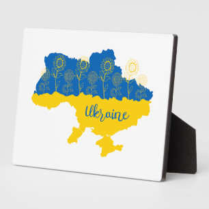 Map of Ukraine with sunflower and Ukrainian flag Plaque