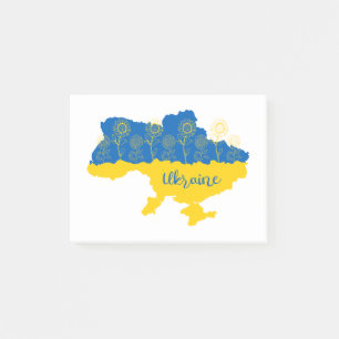 Map of Ukraine with sunflower and Ukrainian flag Post-it Notes